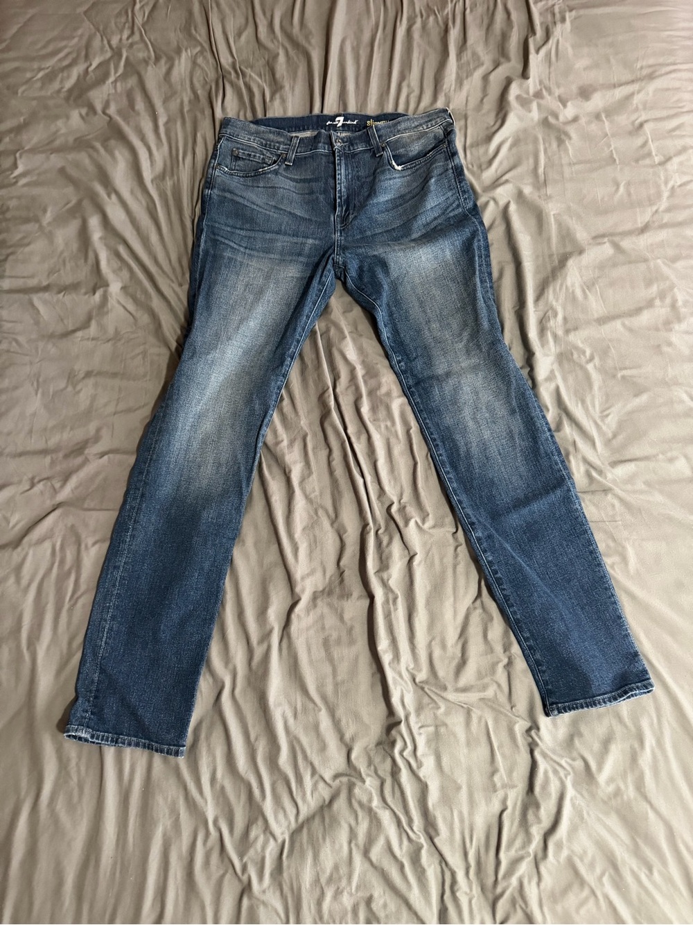 7 For All Mankind Men's Washed Blue Slim Straight Jeans